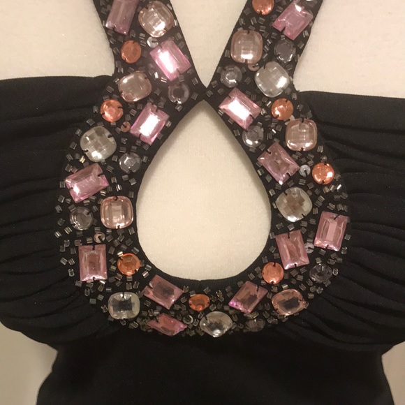 Embellished Black Halter Top with Open Back - Picture 3 of 8